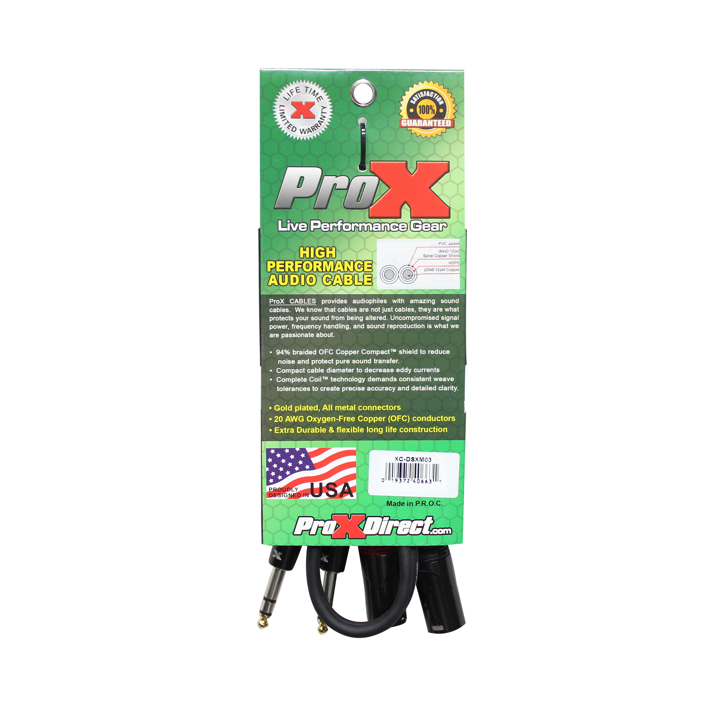 ProX 3 Ft. Balanced Dual 1/4" TRS-M to Dual XLR3-M High Performance Audio Cable