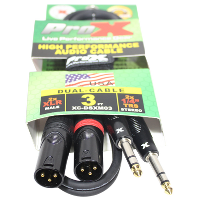 ProX 3 Ft. Balanced Dual 1/4" TRS-M to Dual XLR3-M High Performance Audio Cable
