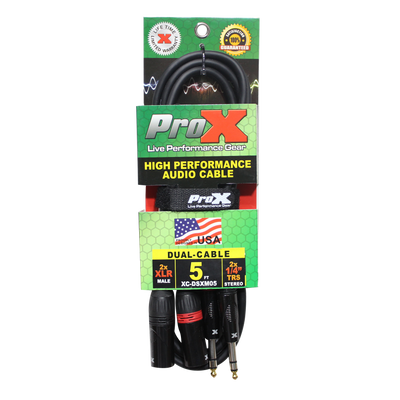 ProX 5 Ft. Balanced Dual 1/4" TRS-M to Dual XLR3-M High Performance Audio Cable