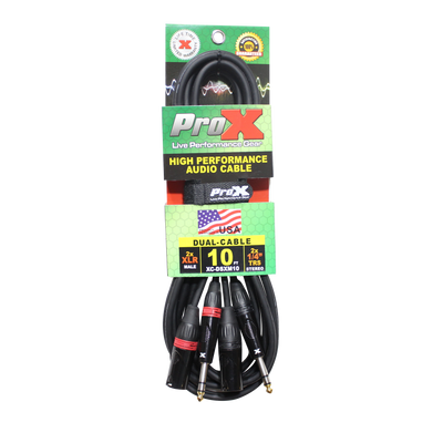 ProX 10 Ft. Balanced Dual 1/4" TRS-M to Dual XLR3-M High Performance Audio Cable
