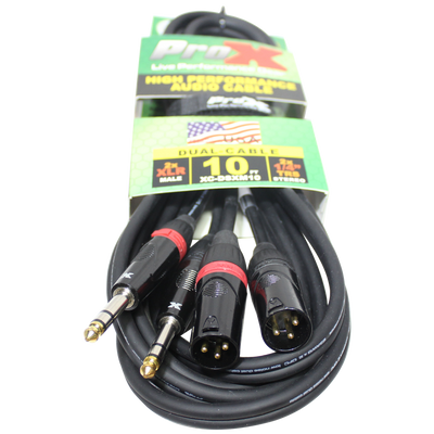ProX 10 Ft. Balanced Dual 1/4" TRS-M to Dual XLR3-M High Performance Audio Cable