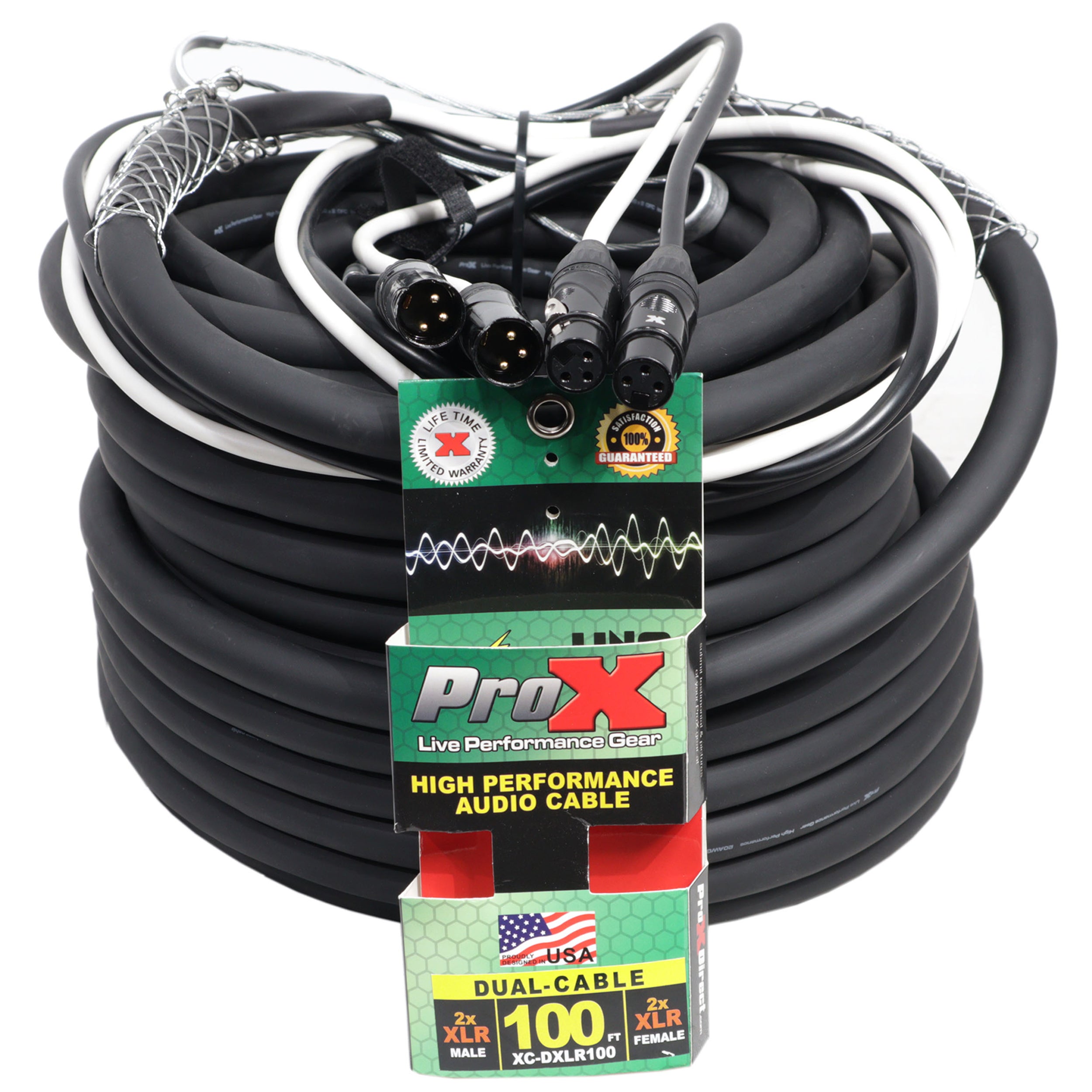 ProX 100' Ft. Balanced Dual XLR-M to Dual XLR-F High Performance Audio Cable