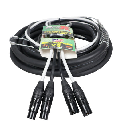 ProX 25' Ft High Performance Dual XLR-M to Dual XLR-F Audio Cable.