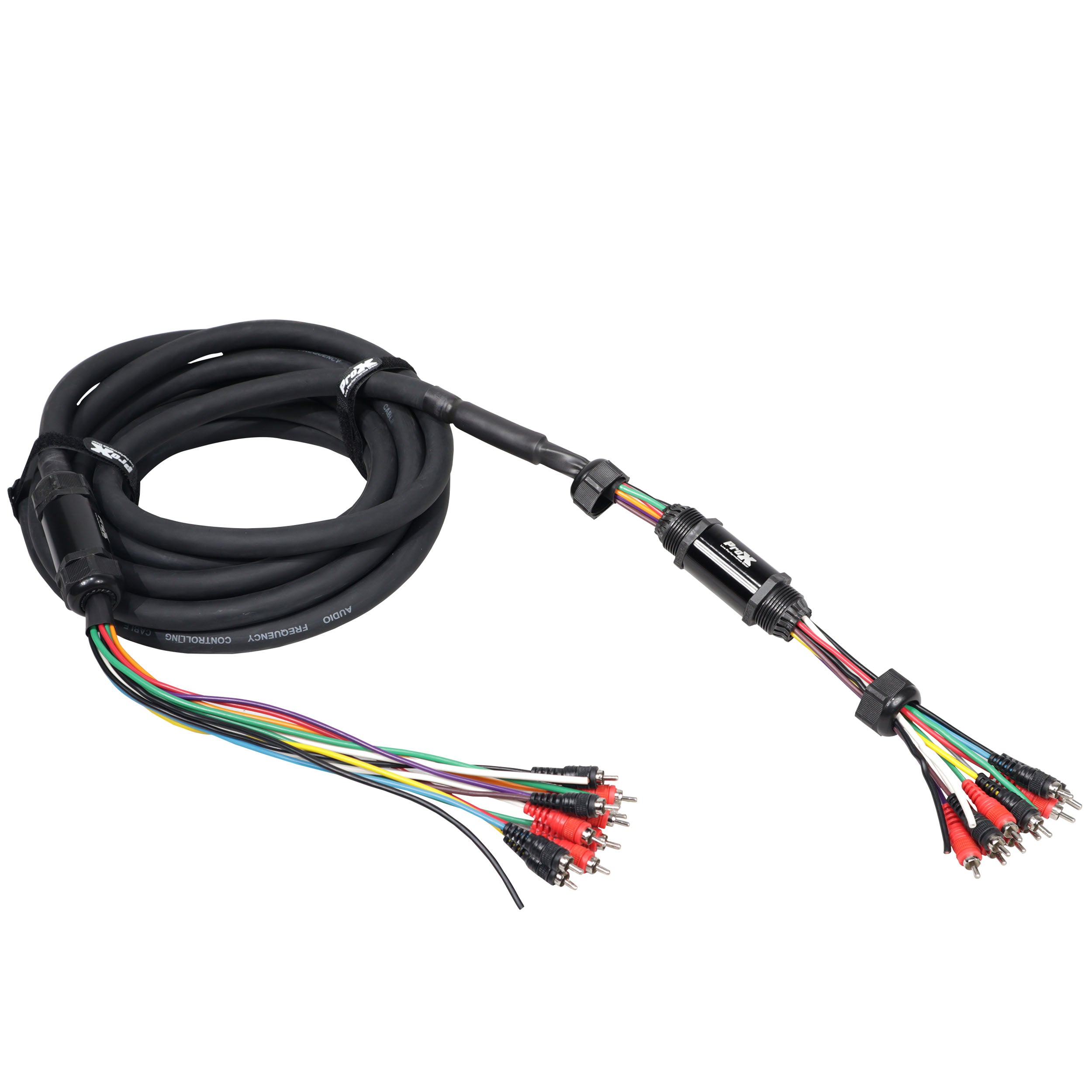 ProX 25' ft 10 RCA Channel + 3 Power Cable for Marine and Car Audio - Medusa Style Cable