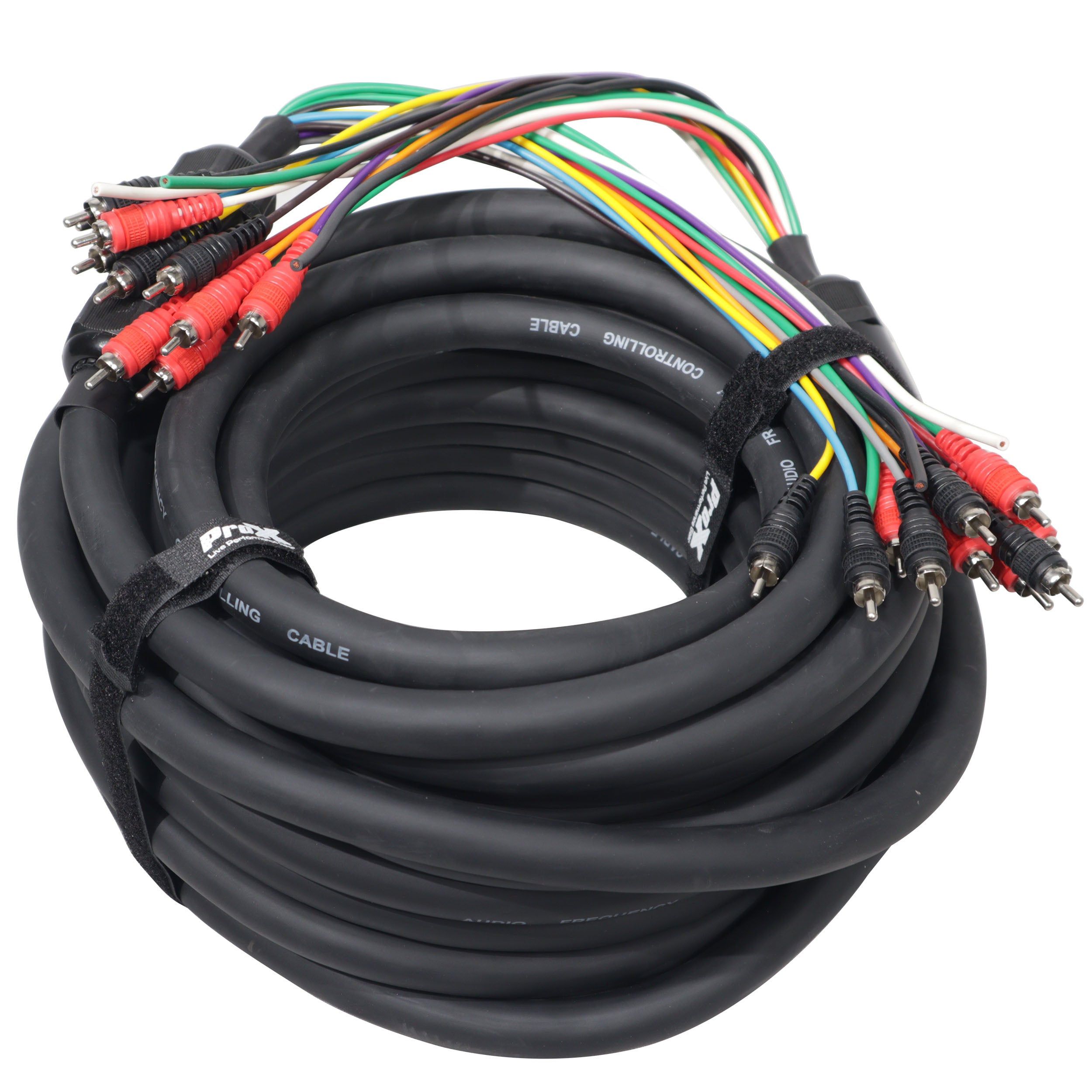 ProX 75' ft 10 RCA Channel + 3 Power Cable for Marine and Car Audio - Medusa Style Cable