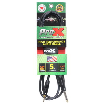 ProX 5 Ft. Unbalanced TRS-M Mini 1/8" to TS-M High Performance Audio Cable