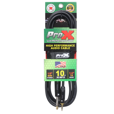ProX 10 Ft. Unbalanced TRS-M Mini 1/8" to TS-M High Performance Audio Cable