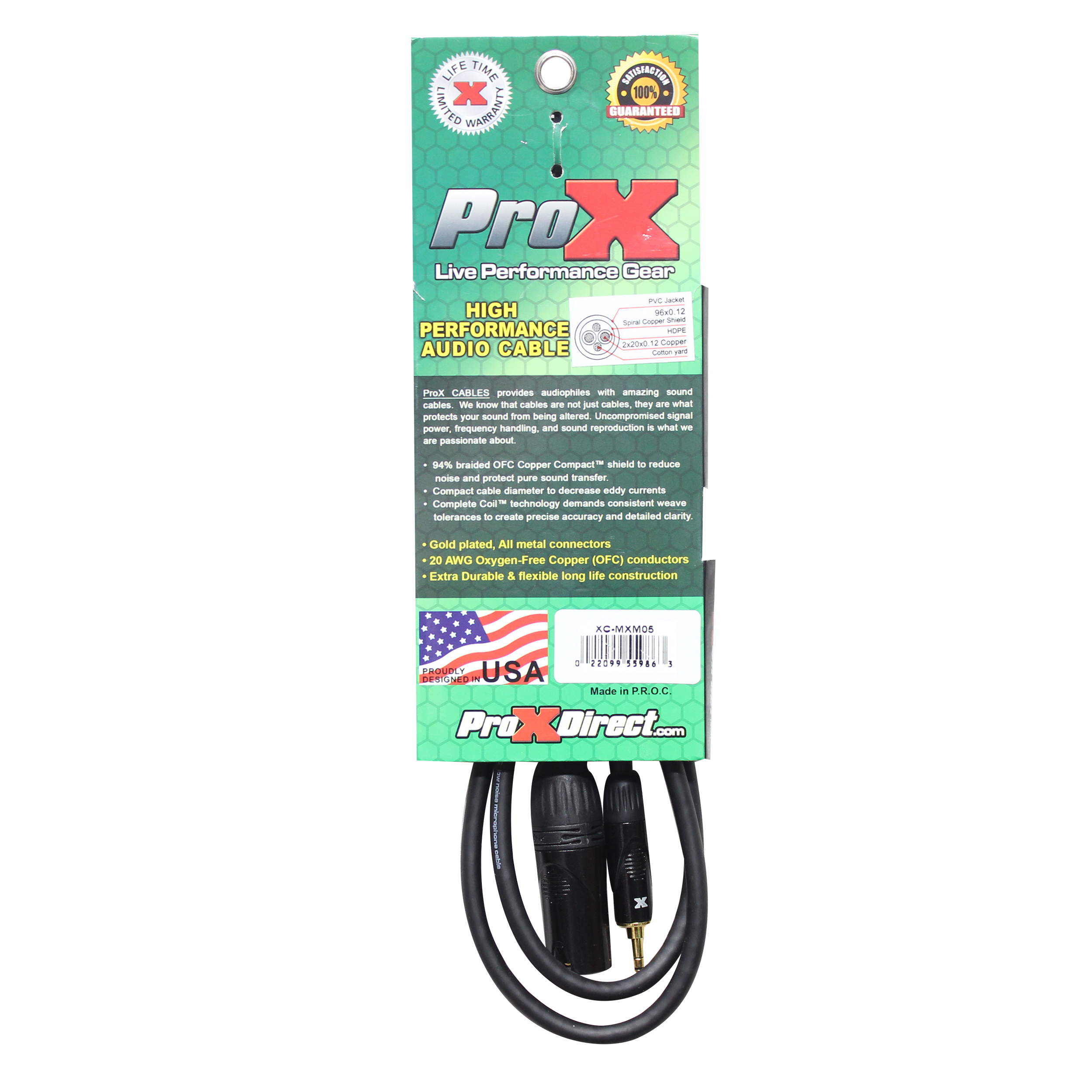 ProX 5 Ft. UnBalanced Audio Cable 1/8" (3.5mm) TRS Mini to XLR-M