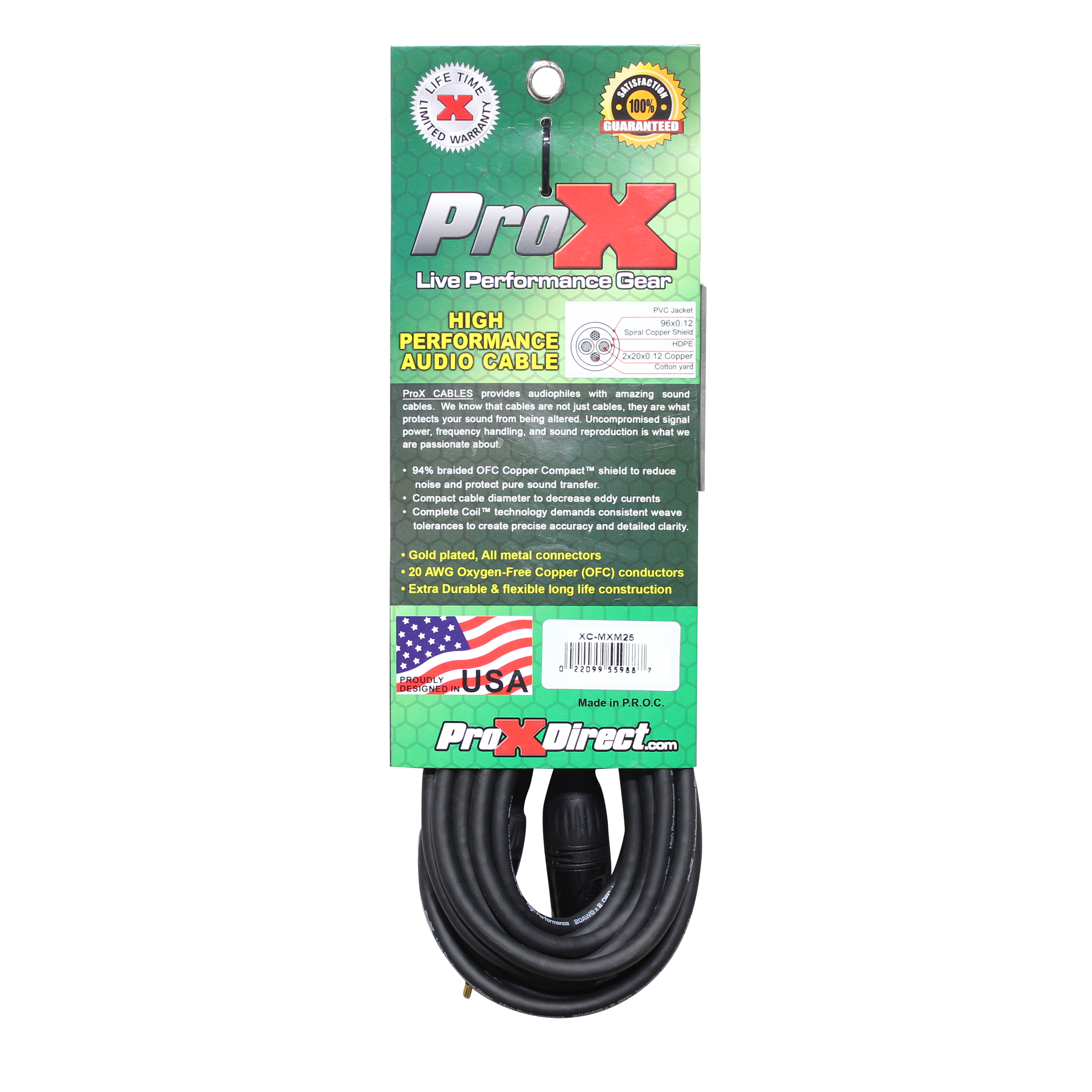 ProX 25 Ft. Unbalanced 1/8" (3.5mm) TRS-M Mini to XLR3-M High Performance Audio Cable