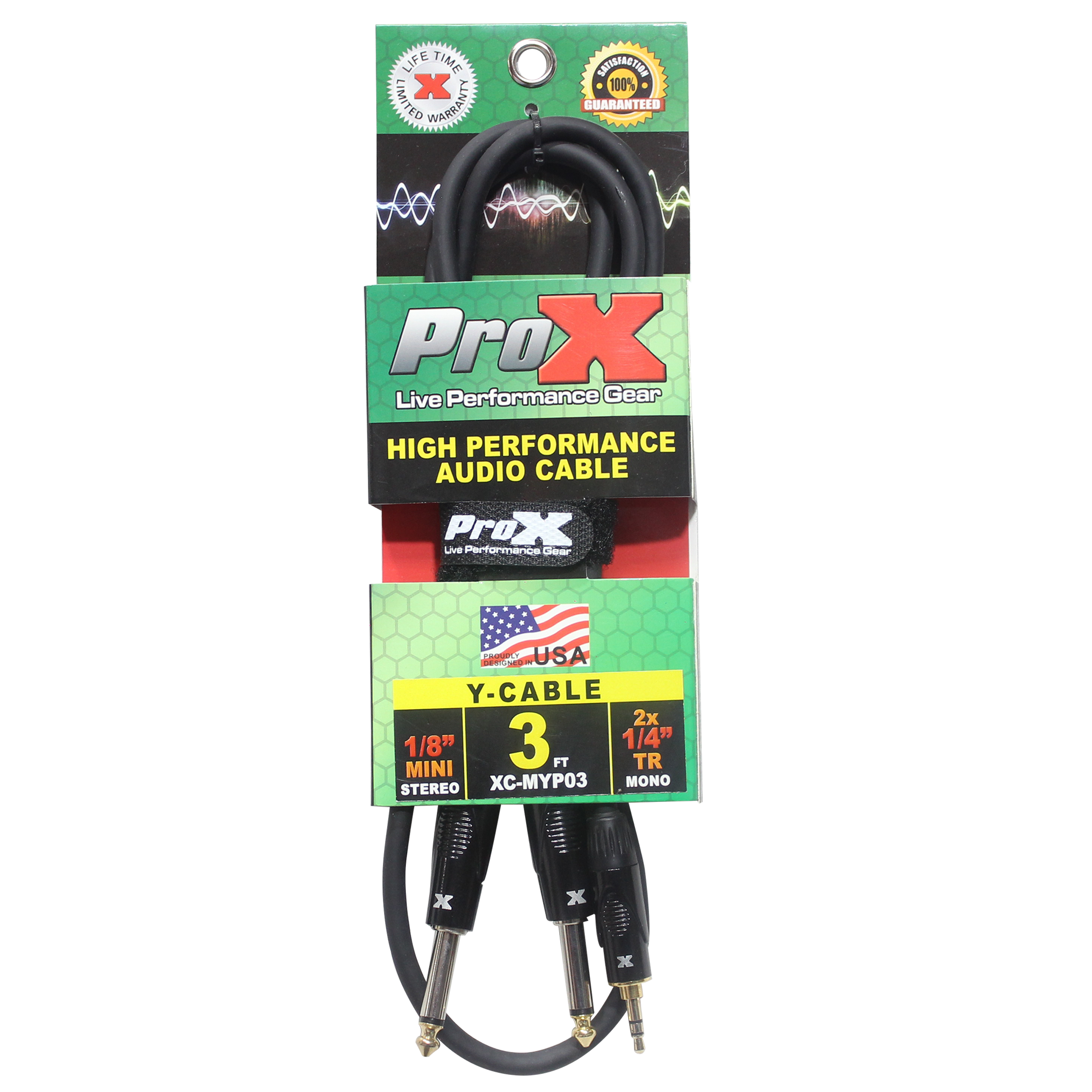 ProX 3 Ft. Unbalanced 3.5mm. Mini-TRS to Dual TS-M High Performance Audio Y Cable