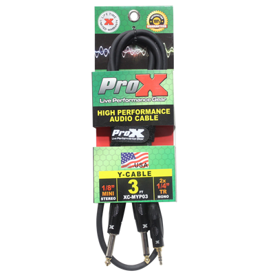 ProX 3 Ft. Unbalanced 3.5mm. Mini-TRS to Dual TS-M High Performance Audio Y Cable