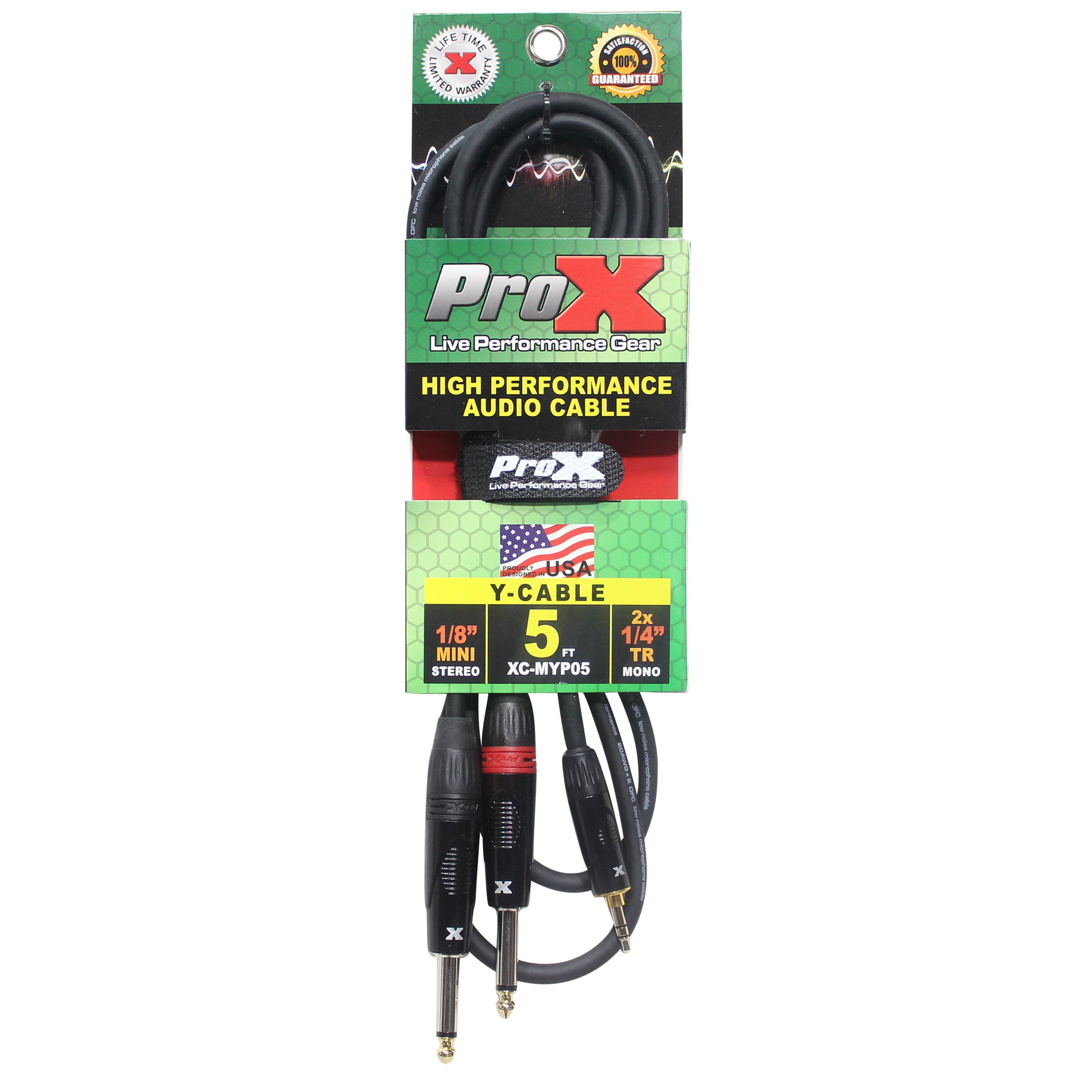 ProX 5 Ft. Unbalanced 3.5mm. Mini-TRS to Dual TS-M High Performance Audio Y Cable