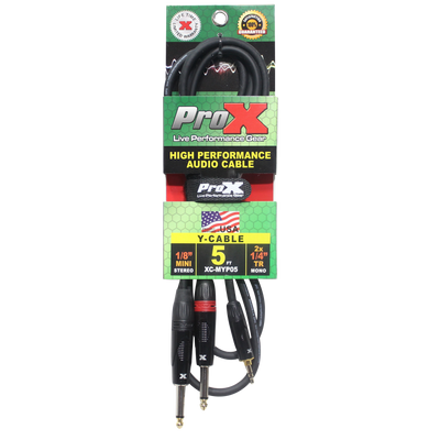 ProX 5 Ft. Unbalanced 3.5mm. Mini-TRS to Dual TS-M High Performance Audio Y Cable
