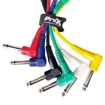 ProX 6-Pack of 6" inch Premium Patch Cables 1/4" TS Male to 1/4" TS Male Right Angle Audio Instrument Pedal Effects Rack Cable