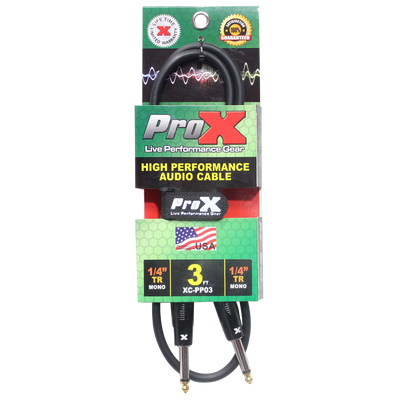 ProX 3' Ft. Unbalanced 1/4" TS-M to 1/4" TS-M High Performance Pro Audio Instrument Guitar Cable