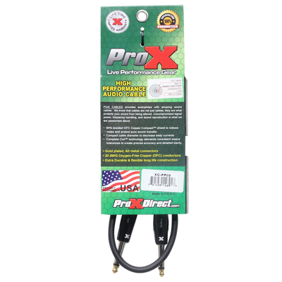 ProX 3' Ft. Unbalanced 1/4" TS-M to 1/4" TS-M High Performance Pro Audio Instrument Guitar Cable
