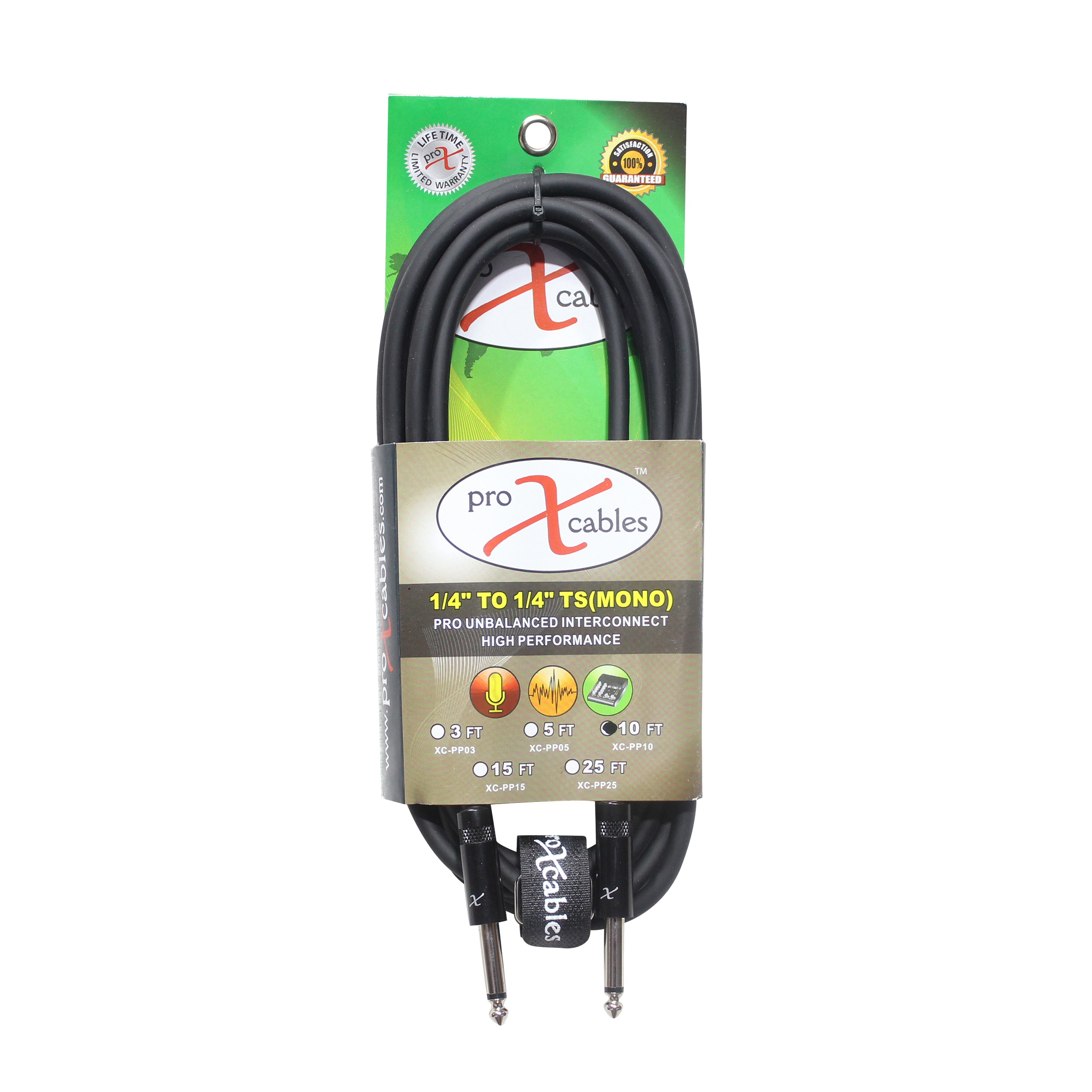 ProX 10' Ft. Unbalanced 1/4" TS-M to 1/4" TS-M High Performance Pro Audio Instrument Guitar Cable
