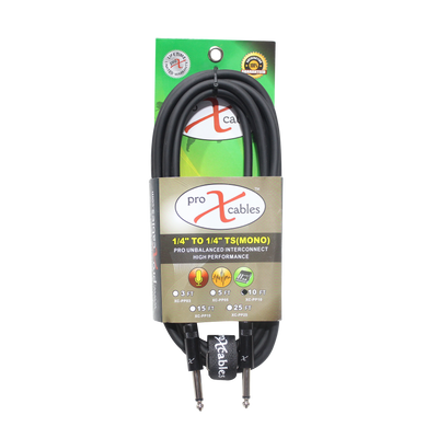 ProX 10' Ft. Unbalanced 1/4" TS-M to 1/4" TS-M High Performance Pro Audio Instrument Guitar Cable