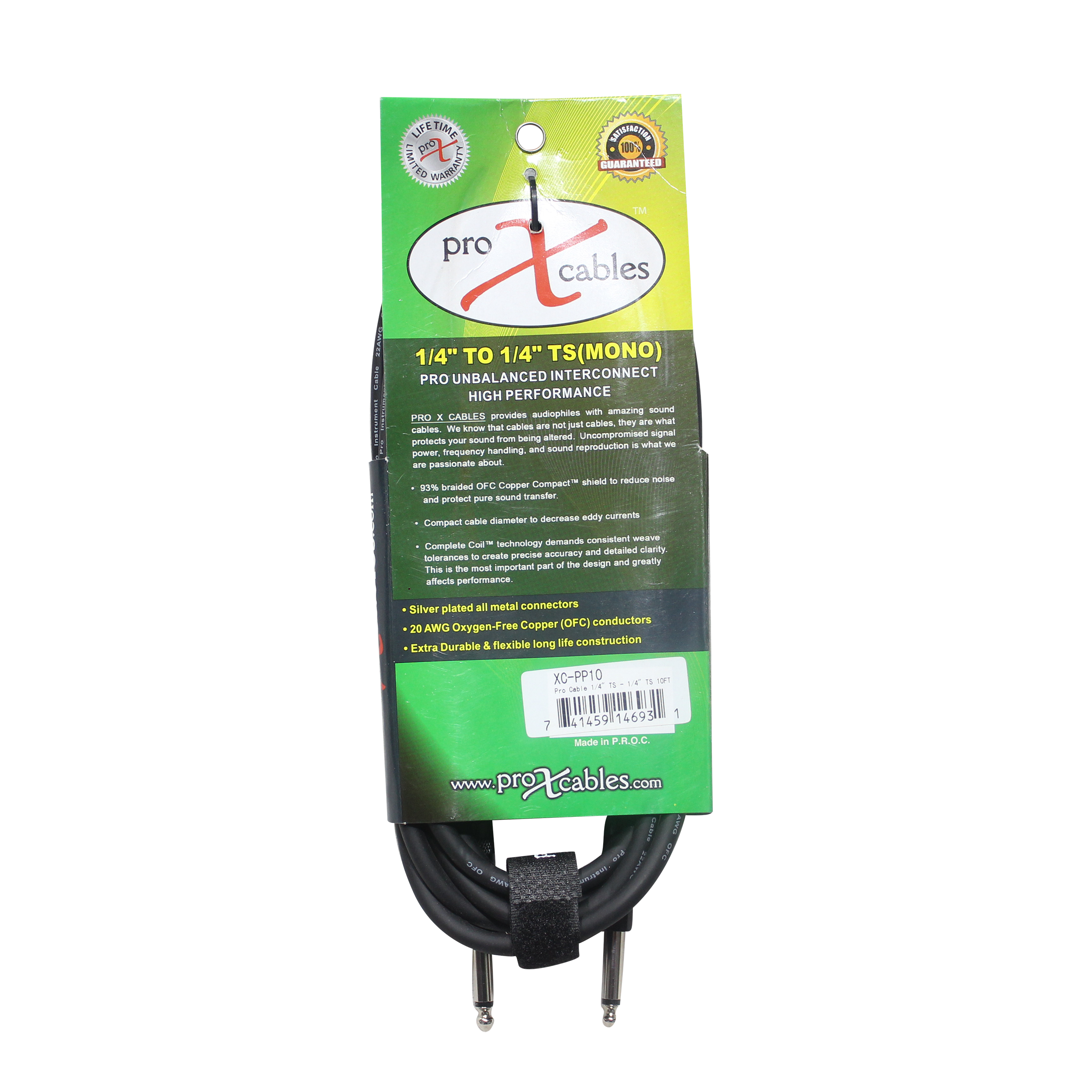 ProX 10' Ft. Unbalanced 1/4" TS-M to 1/4" TS-M High Performance Pro Audio Instrument Guitar Cable