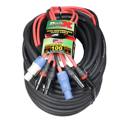 ProX 100' Ft 14AWG Powerkon to Dual XLR Combo Link Jumper Cable