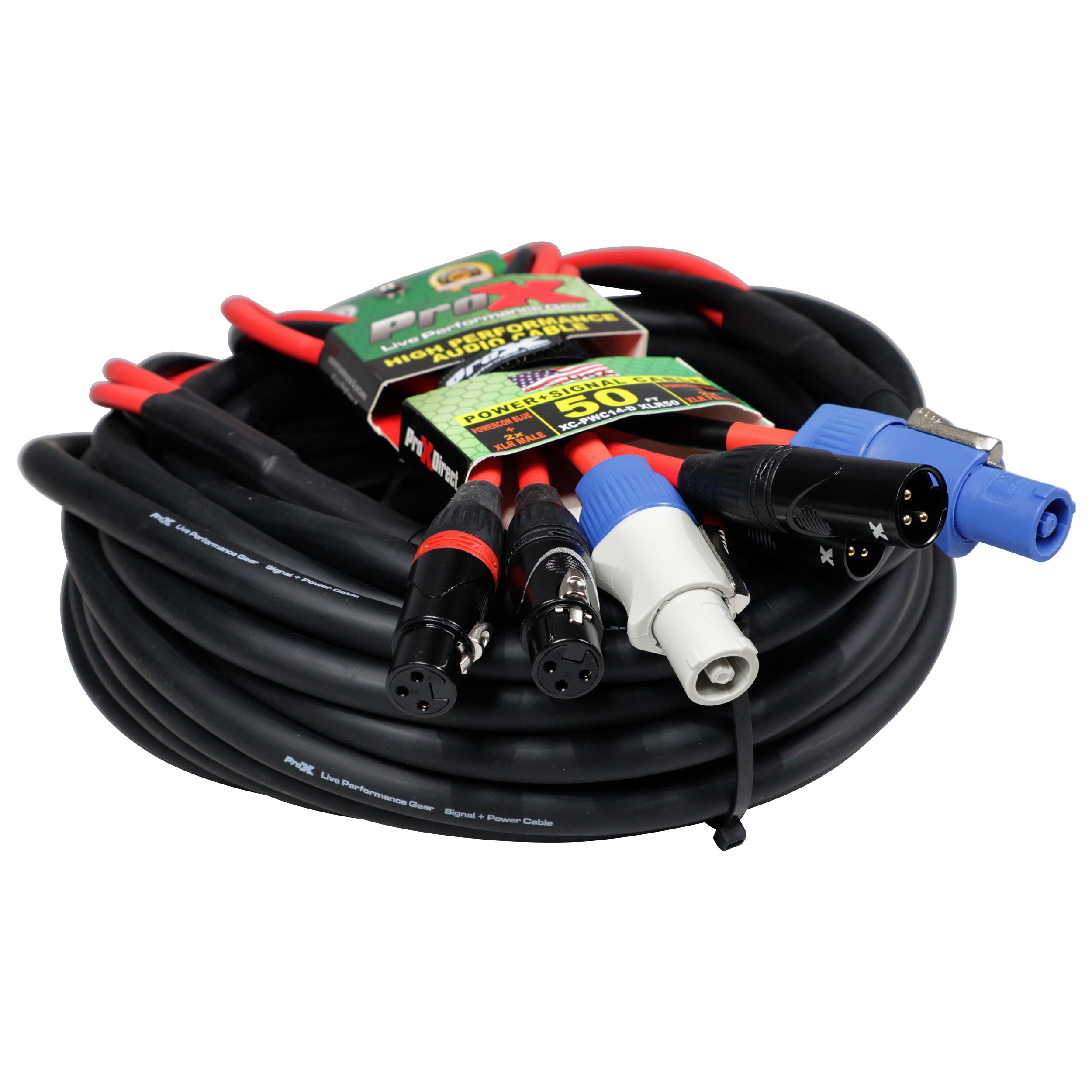ProX 50' Ft 14AWG Powerkon to Dual XLR Combo Link Jumper Cable