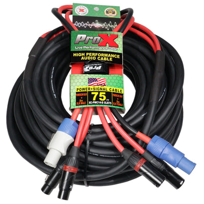 ProX 75' FT 14AWG Powerkon to Dual XLR Combo Link Jumper Cable