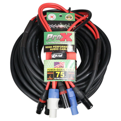ProX 75' FT 14AWG Powerkon to Dual XLR Combo Link Jumper Cable