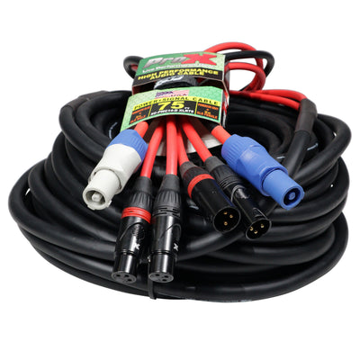 ProX 75' FT 14AWG Powerkon to Dual XLR Combo Link Jumper Cable