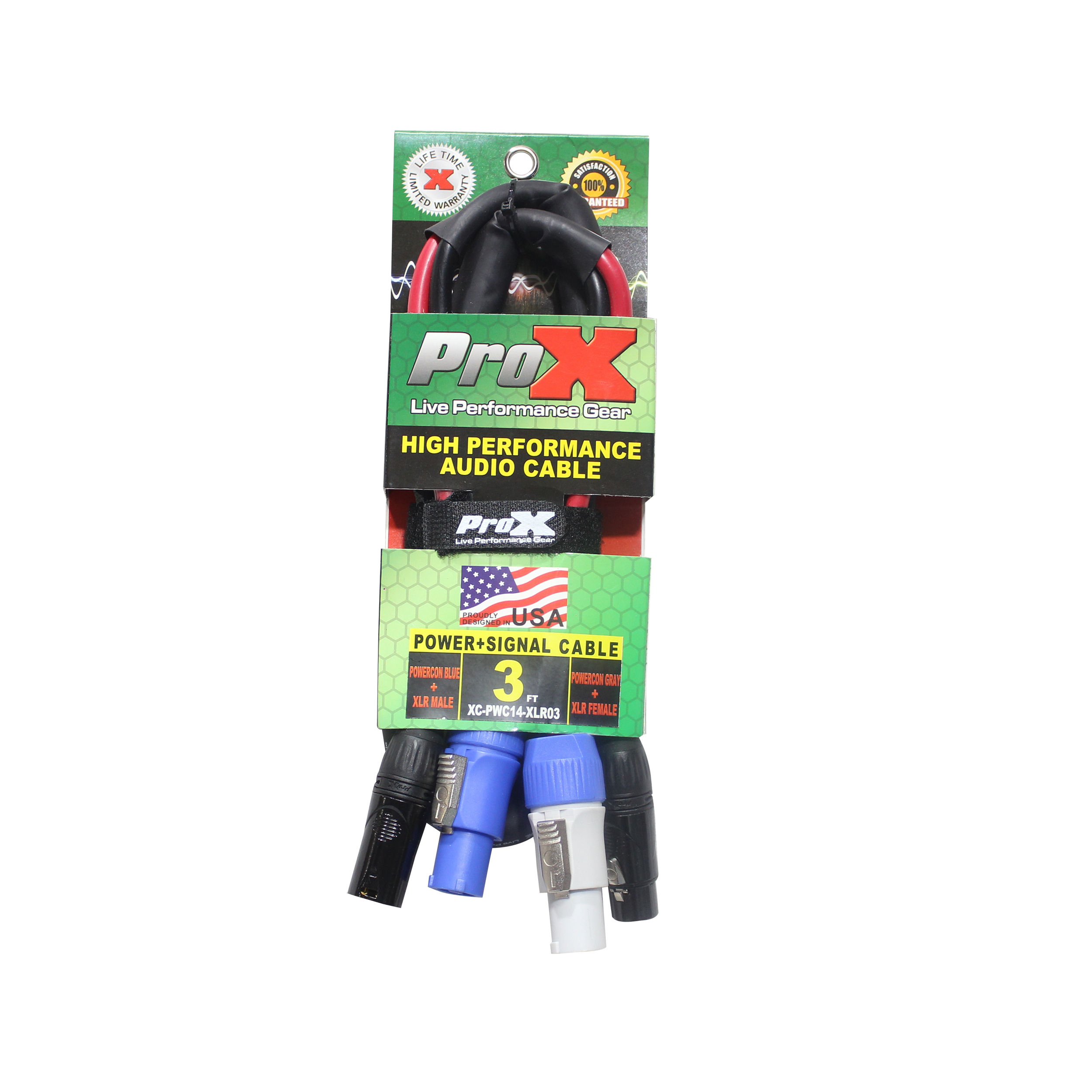 ProX 3' Ft Dual 14AWG Powerkon to Dual XLR Combo Link Jumper Cable