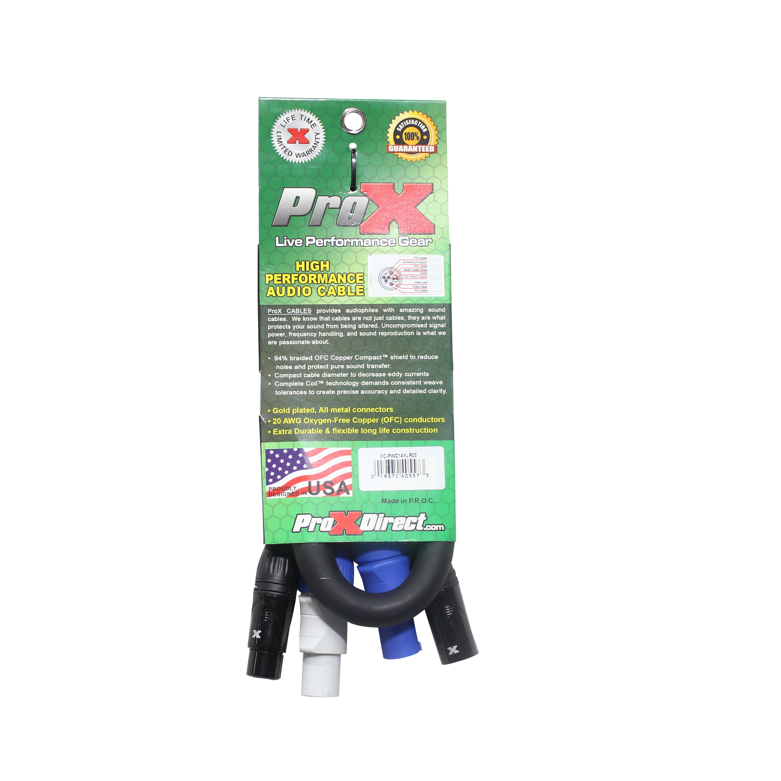 ProX 3' Ft Dual 14AWG Powerkon to Dual XLR Combo Link Jumper Cable