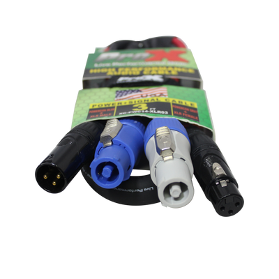 ProX 3' Ft Dual 14AWG Powerkon to Dual XLR Combo Link Jumper Cable