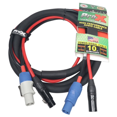 ProX 10' Ft Dual 14AWG Powerkon to Dual XLR Combo Link Jumper Cable