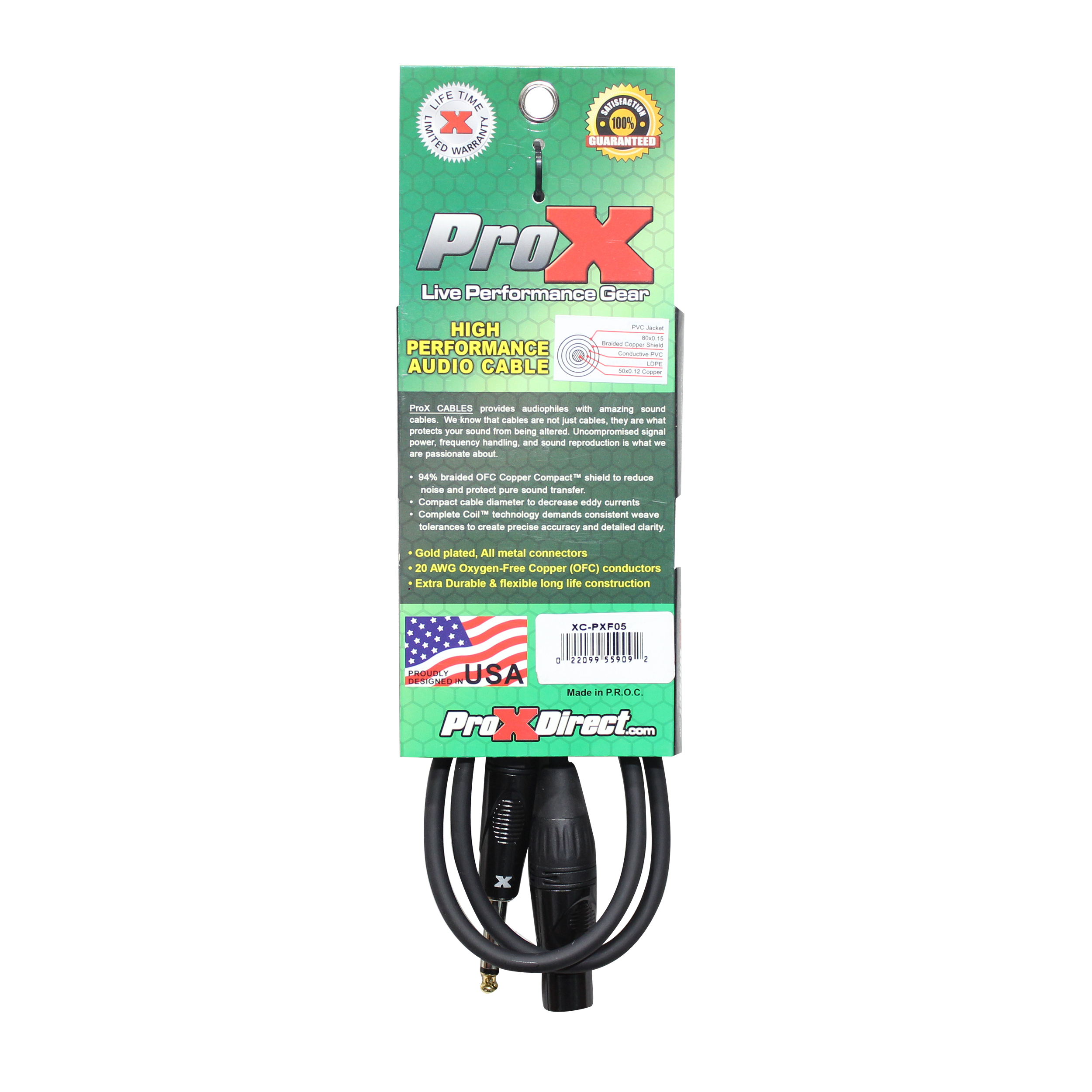 ProX 5 Ft. Unbalanced 1/4" TS-M to XLR-F High Performance Audio Cable