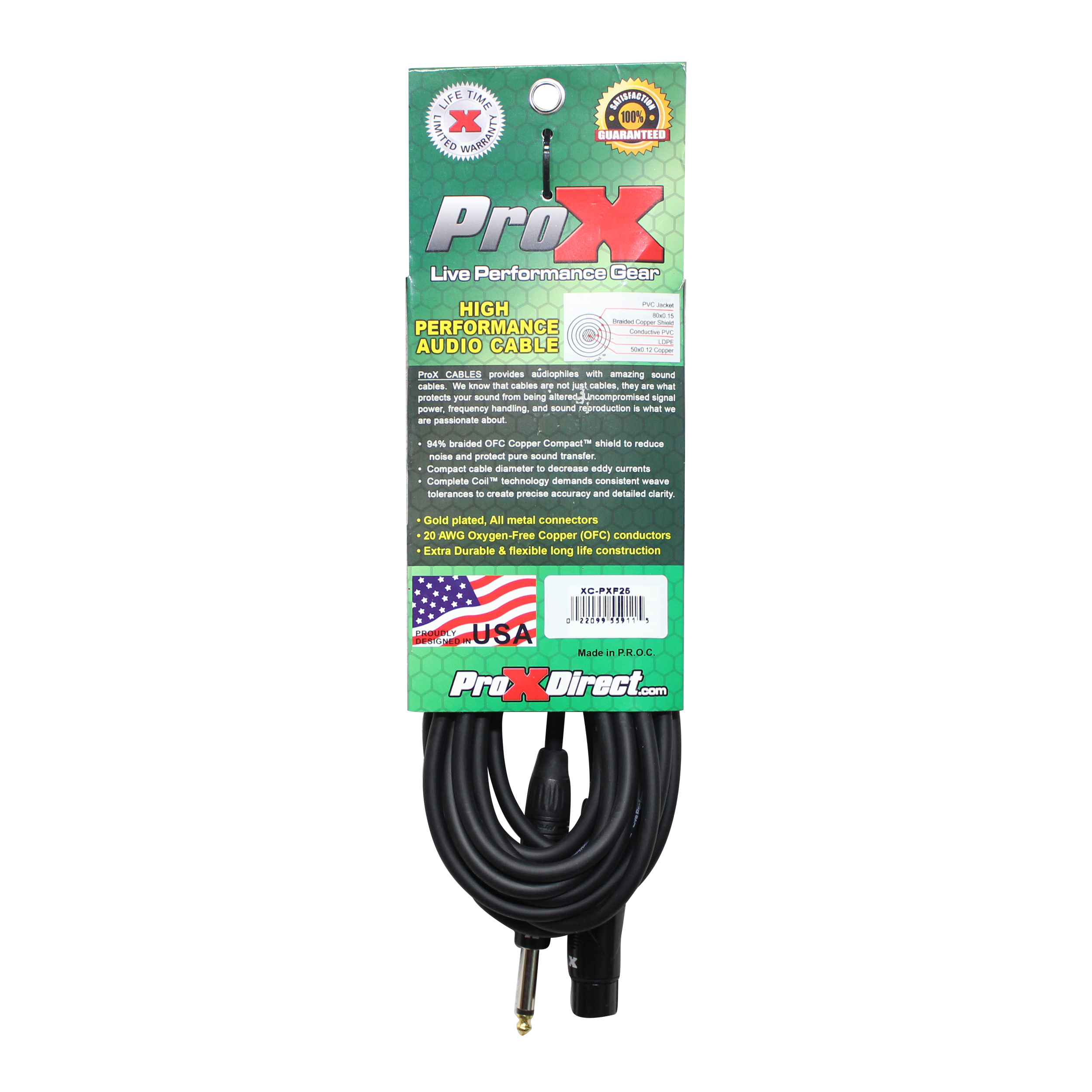 ProX 25 Ft. Unbalanced 1/4" TS to XLR3-F High Performance Audio Cable