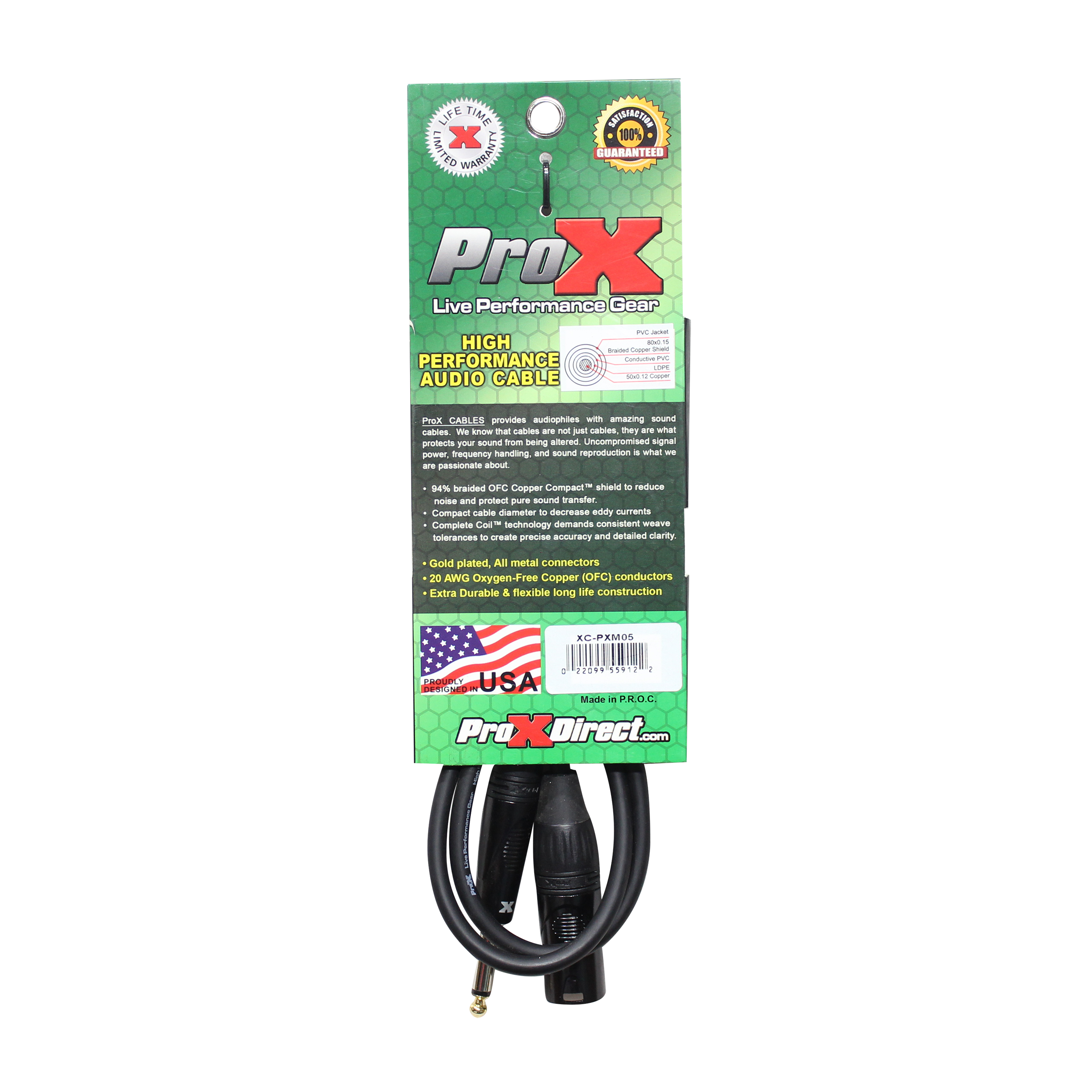 ProX 5 Ft. Unbalanced 1/4" TS to XLR3-M High Performance Audio Cable