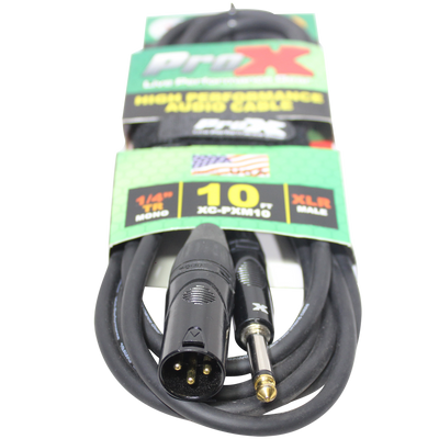 ProX 10 Ft. Unbalanced 1/4" TS-M to XLR3-M High Performance Audio Cable