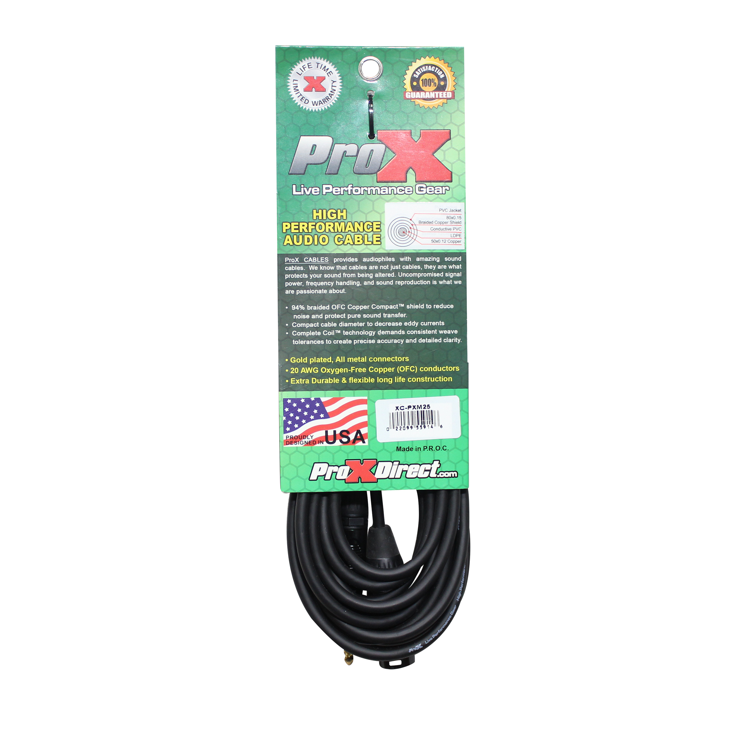 ProX 25 Ft. Unbalanced 1/4" TS to XLR3-M High Performance Audio Cable