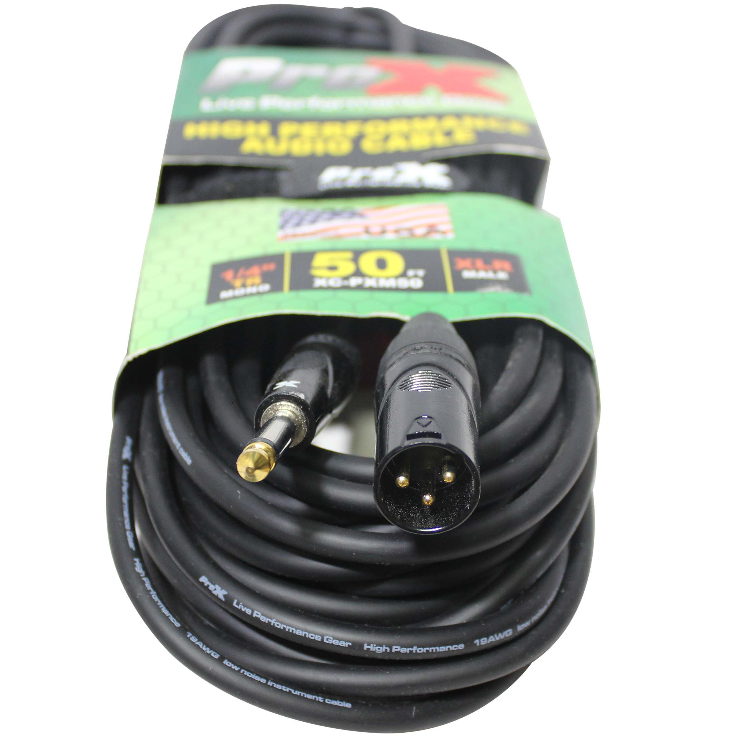 ProX 50 Ft. Unbalanced 1/4" TS-M to XLR3-M High Performance Audio Cable