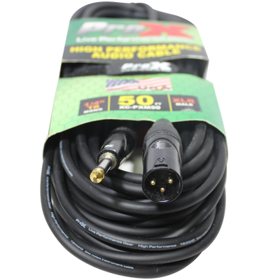 ProX 50 Ft. Unbalanced 1/4" TS-M to XLR3-M High Performance Audio Cable
