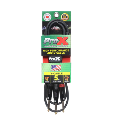 ProX 5 Ft. 1/4" TS-M to Dual 1/4" TS-M High Performance Audio Cable