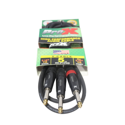 ProX 5 Ft. 1/4" TS-M to Dual 1/4" TS-M High Performance Audio Cable