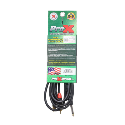 ProX 10 Ft. Unbalanced 1/4" TS-M to Dual RCA-M High Performance Audio Y Cable