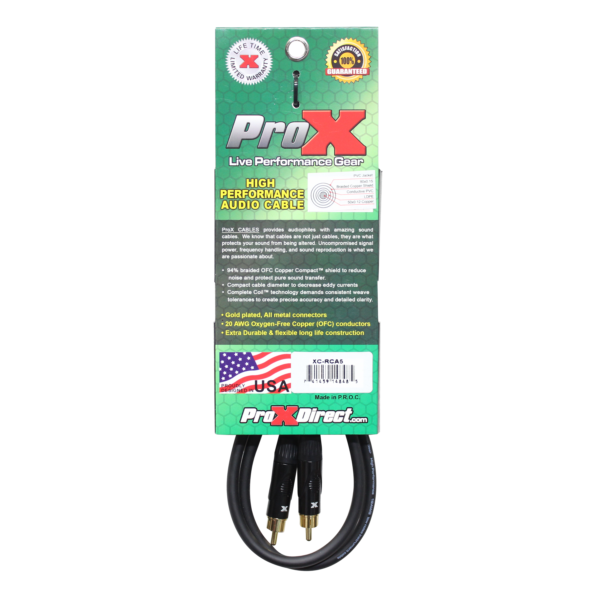 ProX 5 Ft. High Performance Audio Cable RCA to RCA