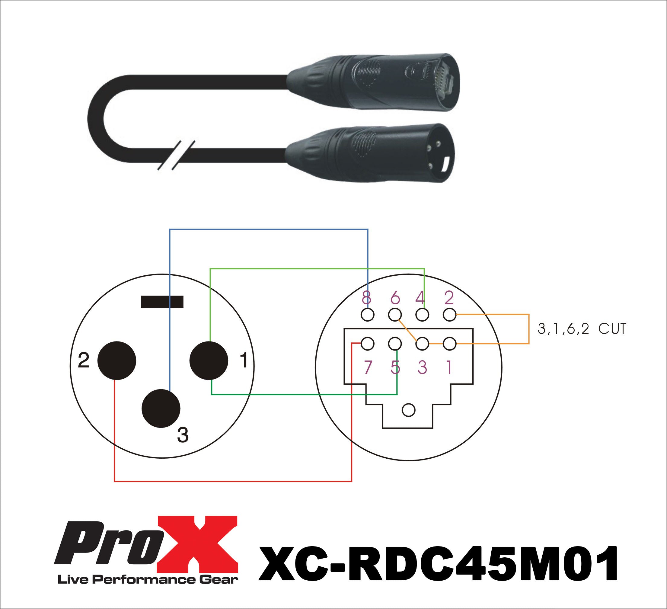 ProX 1FT RDNET XLR-M to RJ45 Cat5 / Cat6