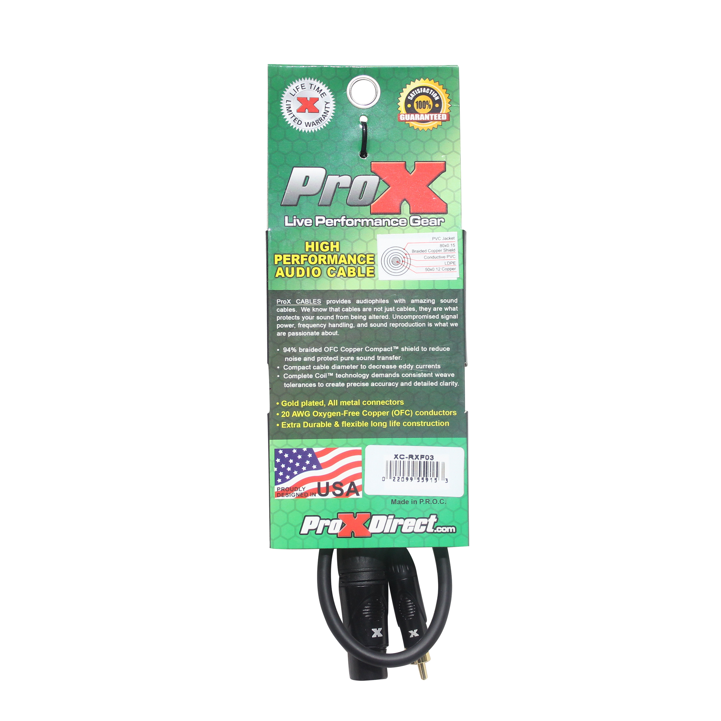 ProX 3 Ft. Unbalanced RCA to XLR-F High Performance Audio Cable
