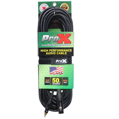 ProX 50 Ft. Unbalanced RCA to XLR3-F High Performance Audio Cable