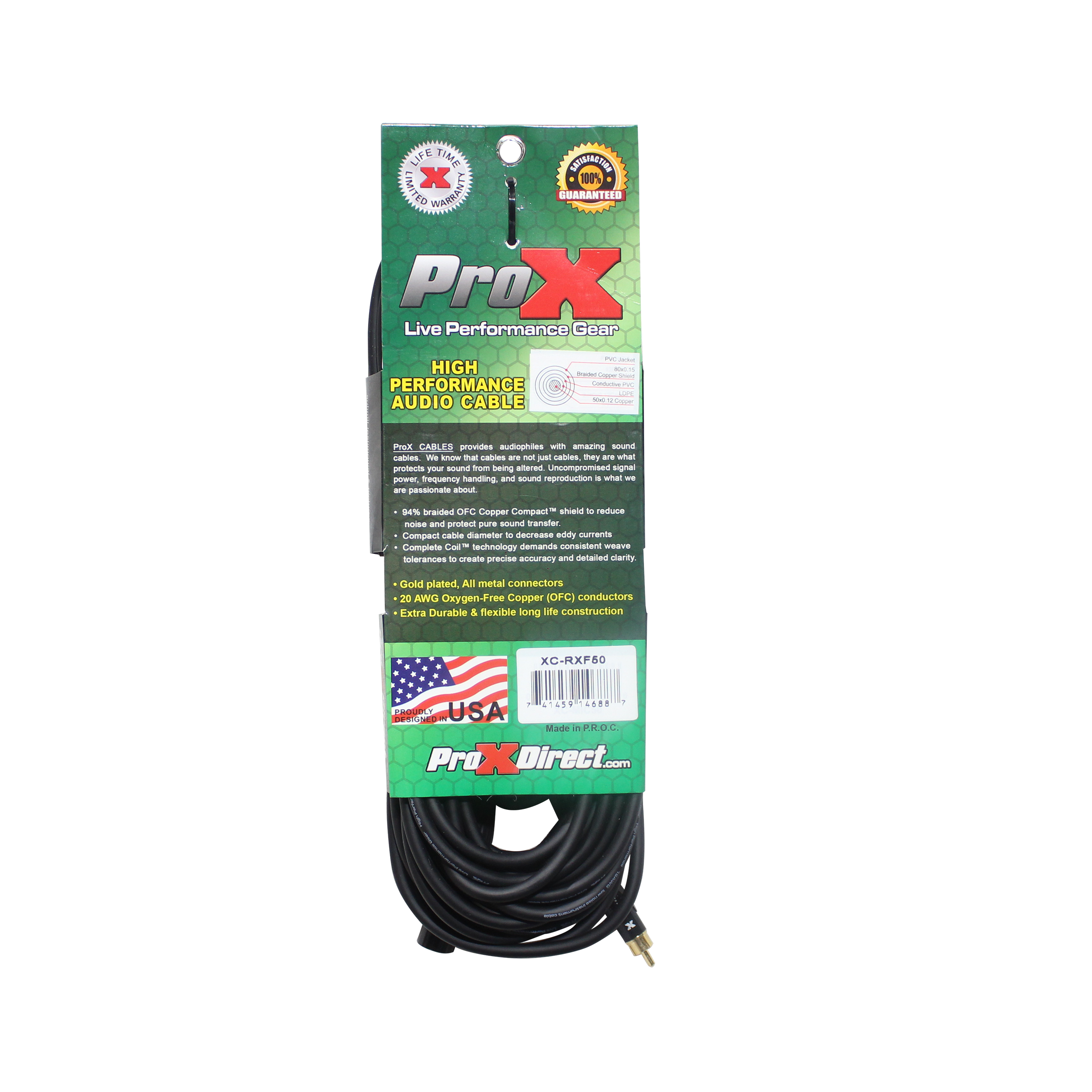 ProX 50 Ft. Unbalanced RCA to XLR3-F High Performance Audio Cable