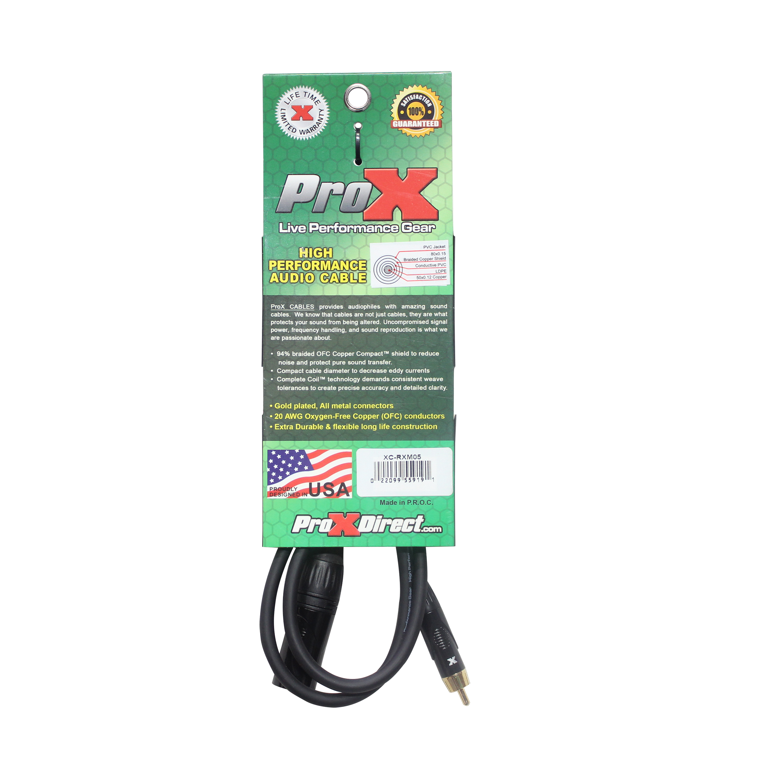 ProX 5' Ft. High Performance XLR Male to RCA Male Unbalanced Audio Cable