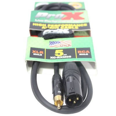 ProX 5' Ft. High Performance XLR Male to RCA Male Unbalanced Audio Cable