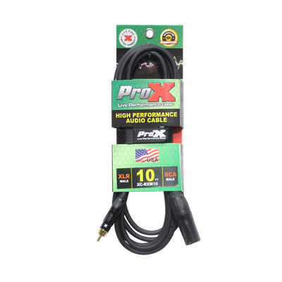 ProX 10' Ft. High Performance XLR Male to RCA Male Unbalanced Audio Cable